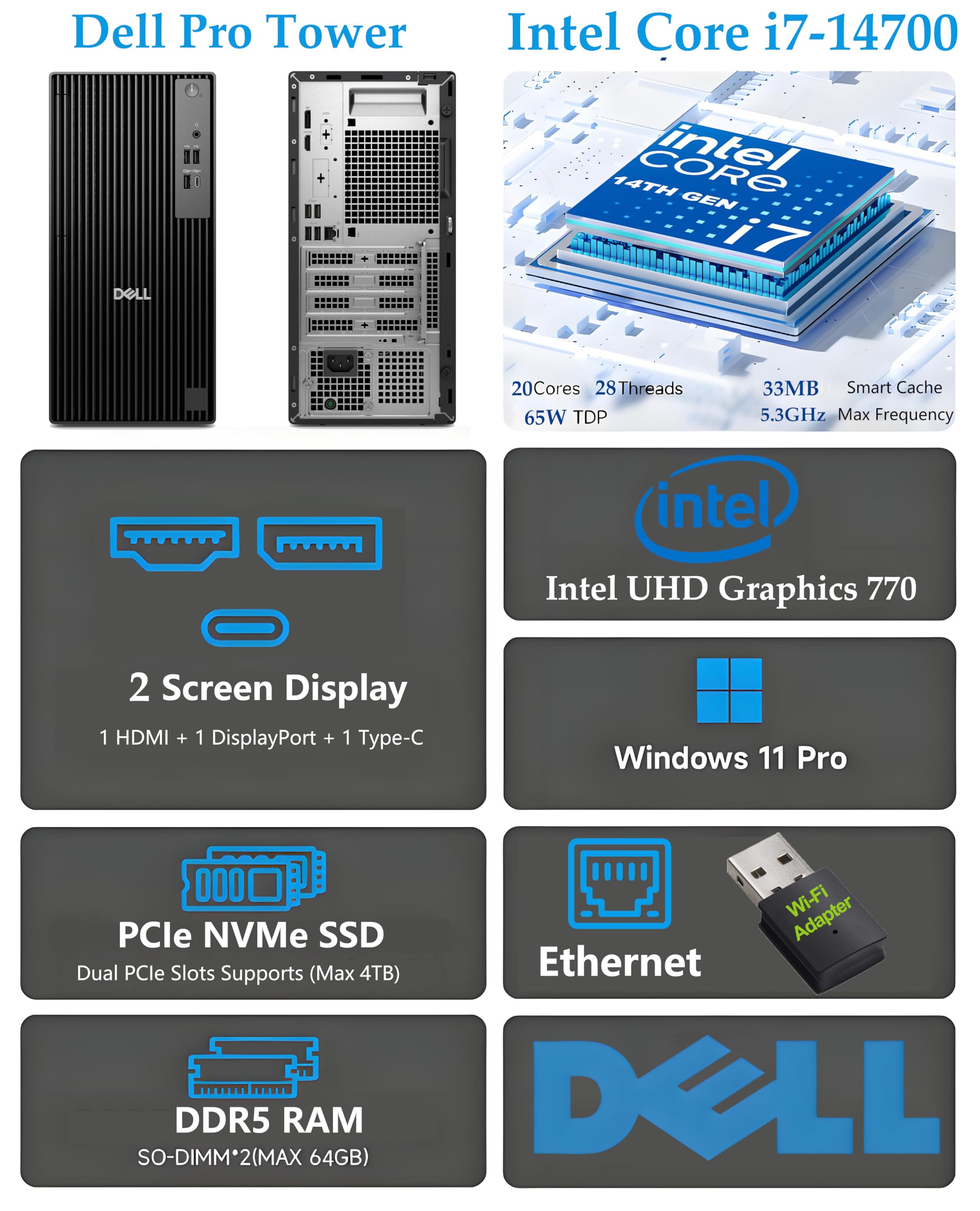 【アリス】DELL core i7-14700 16GBメモリ 1TB Amazon.com: Dell Pro Tower Desktop Computers, Intel 20-Core i7
